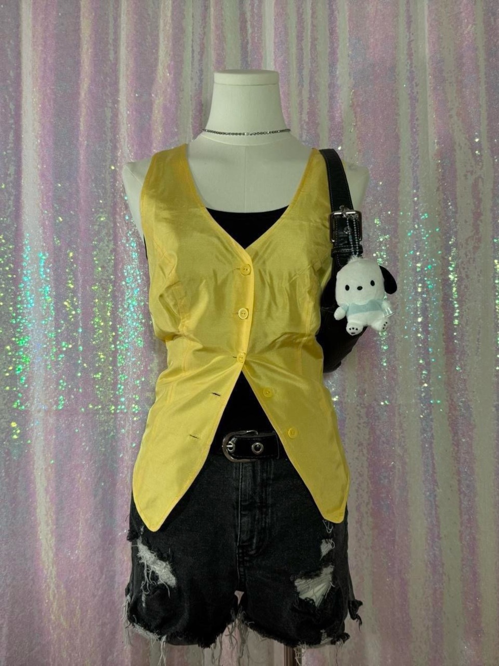 Milano Yellow Silk Button-Up Cross Back Vest Blouse ★彡